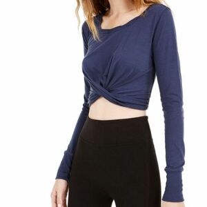 MOVING SALE Navy Cropped Front Tied Knot Long Sleeve Top